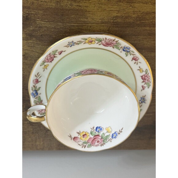Vintage Floral Mint Green Adderley Bone China Cup and Saucer Cottagecore Classic - Picture 3 of 16
